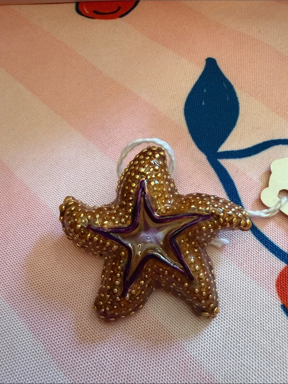 Vintage Gold Starfish Brooch with Purple Accent